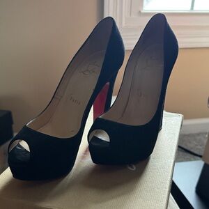 Christian Louboutin Black Peep-Toe Heels